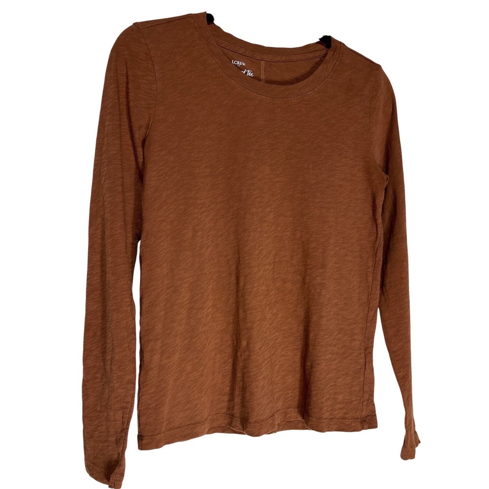 J.Crew Girlfriend Tee Brown Slub Cotton Long Sleeve Crew Neck Top XS